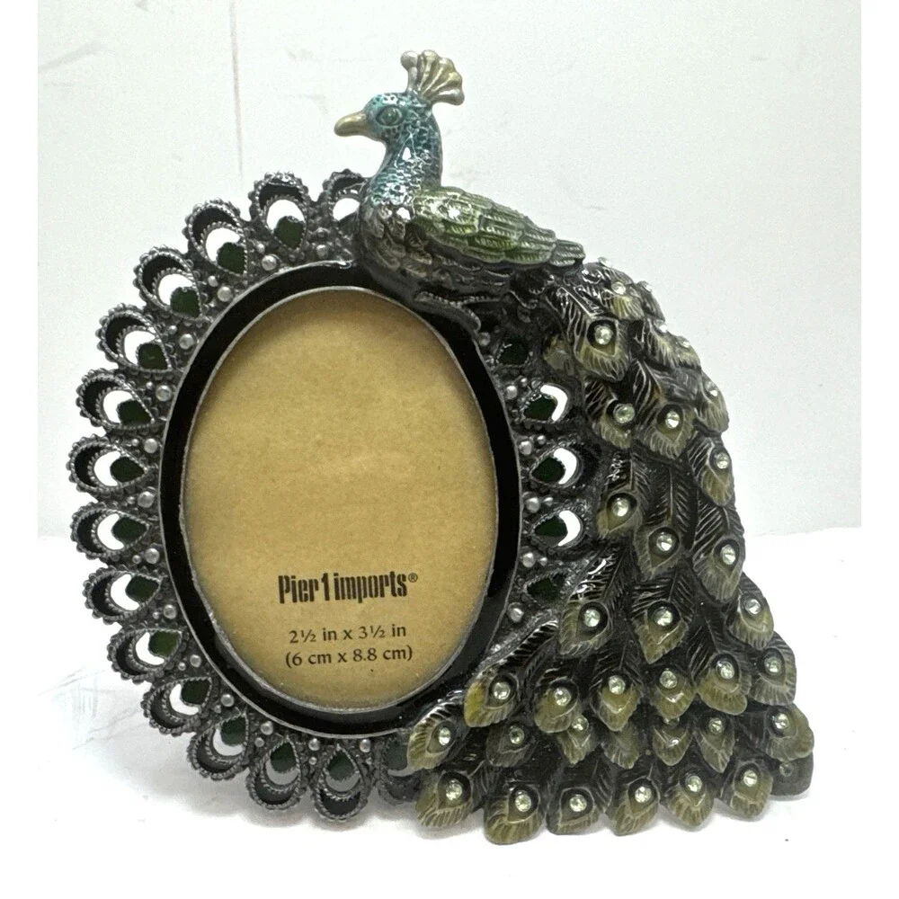 Peacock picture frame with green rhinestones from Pier One, pre-owned, not used
